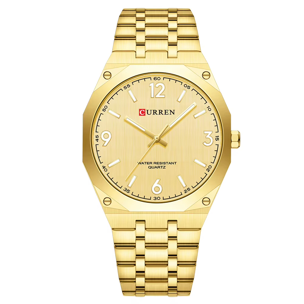 Чоловічий наручний годинник Curren 8504 Gold у золотистому корпусі з класичним дизайном