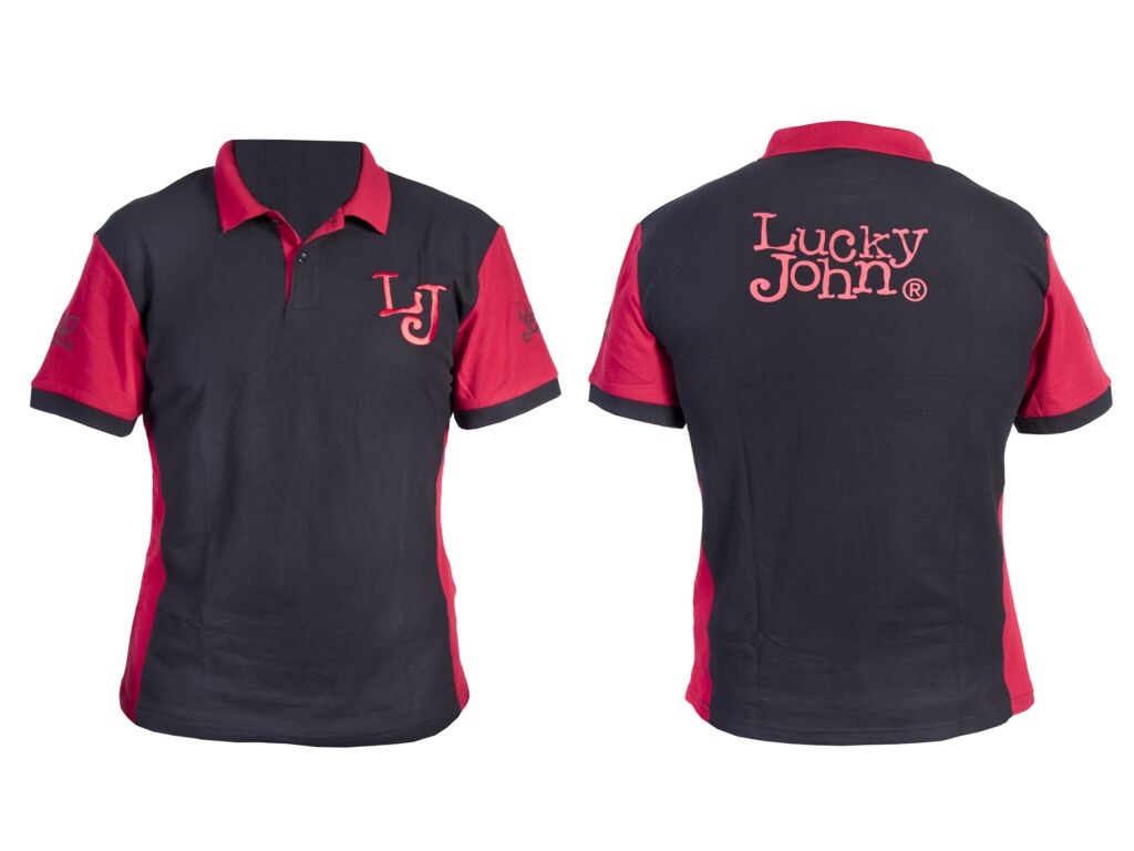 Футболка поло "LUCKY JOHN" (60% бавовна, 40% PL, червона/чорна) / L