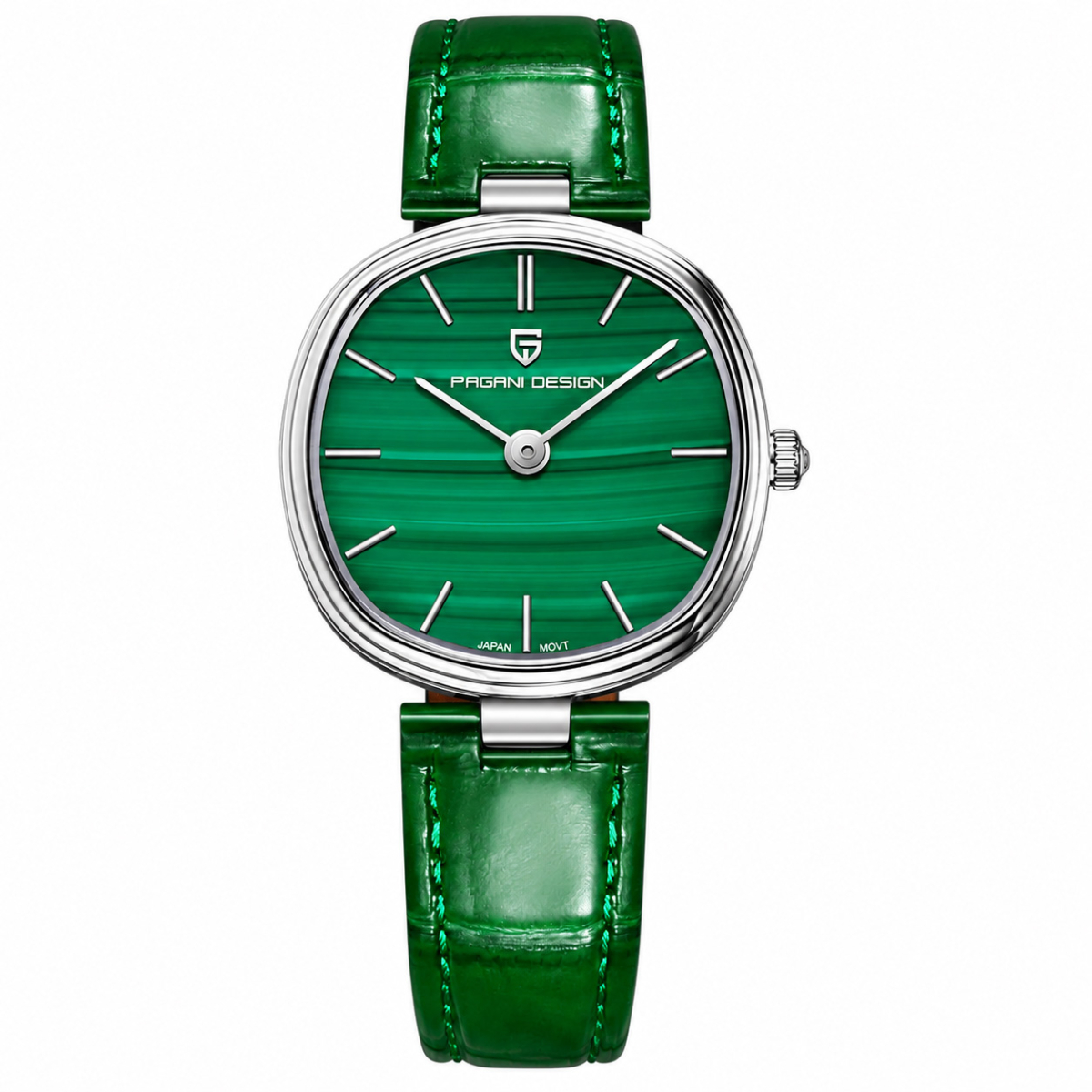 Жіночий годинник Pagani Design PD-1825 Silver-Green Leather зі шкіряним ремінцем та зеленим циферблатом