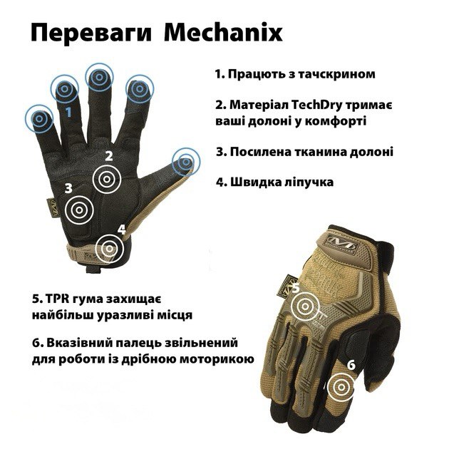 Тактичні рукавички Mechanix M-Pact повнопалі сенсорні (MPT-72-008) Coyote / Black - Зображення 3