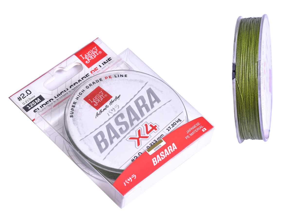 Жилка плетена Lucky John BASARA Green Х4 PE 125/0,213(#2) (інд.уп/ *10)
