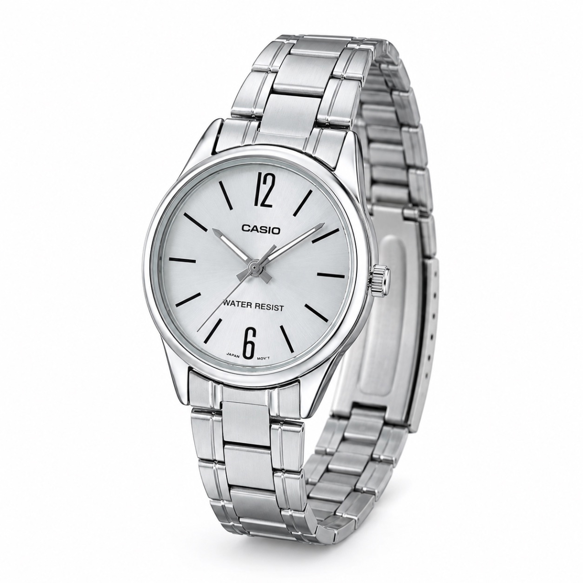 Жіночий годинник Casio LTP-V005D-7B з металевим браслетом та сріблястим циферблатом