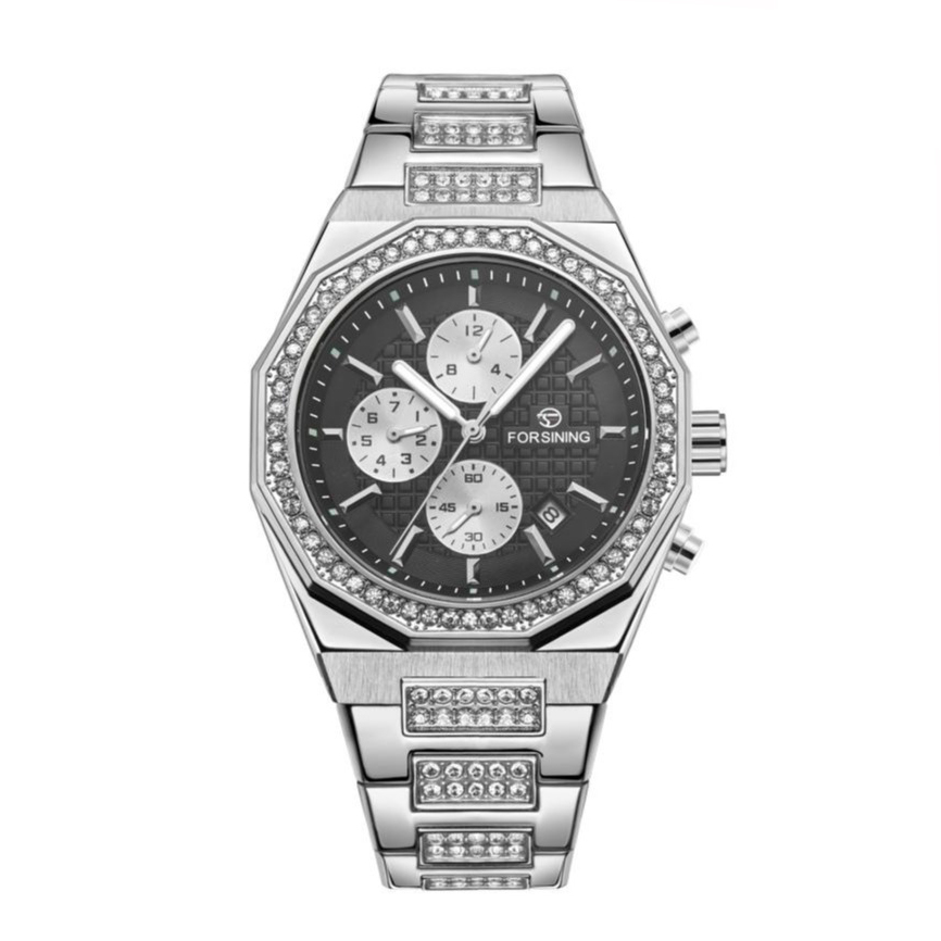 Наручний механічний годинник Forsining 8314 Silver-Black Steel