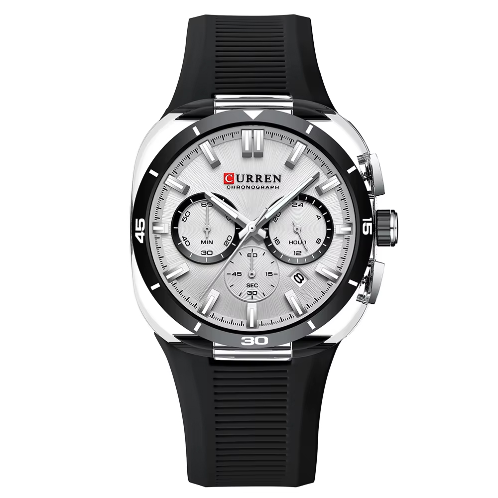 Чоловічий наручний годинник Curren 8502 Black-Silver-White у класичному стилі