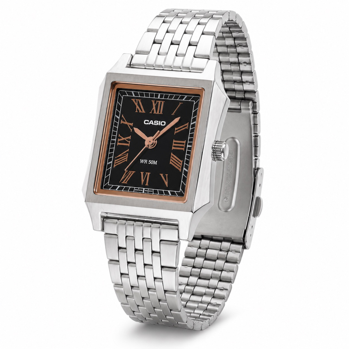 Жіночий годинник Casio LTP-B190D-1B з чорним циферблатом та сталевим браслетом