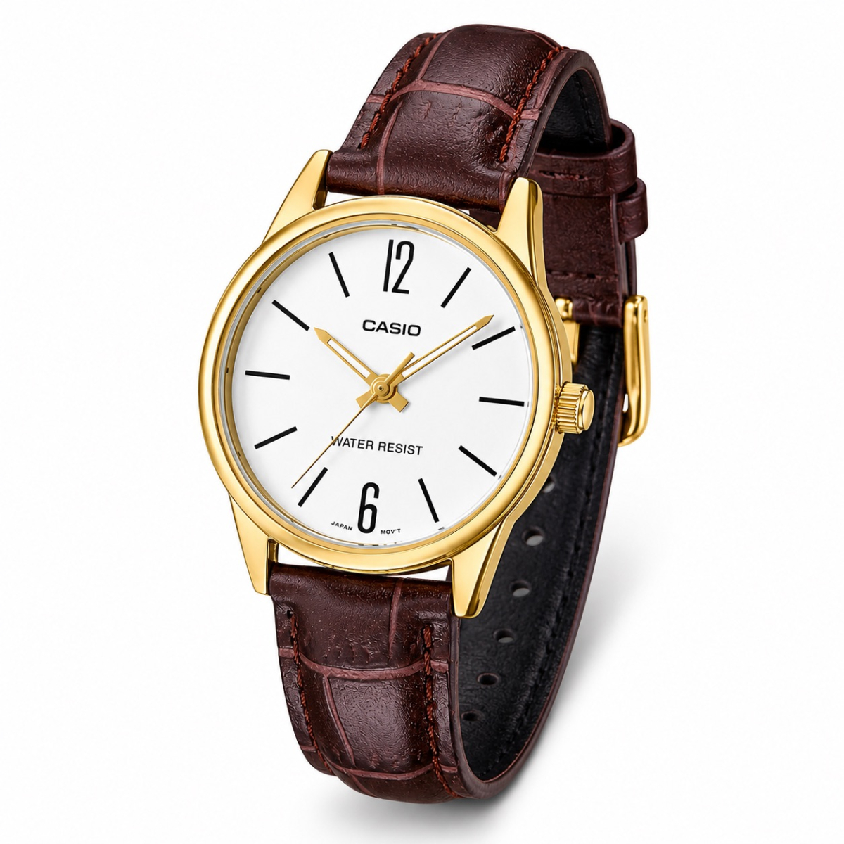 Жіночий годинник Casio LTP-V005GL-7B з шкіряним ремінцем та золотистим корпусом