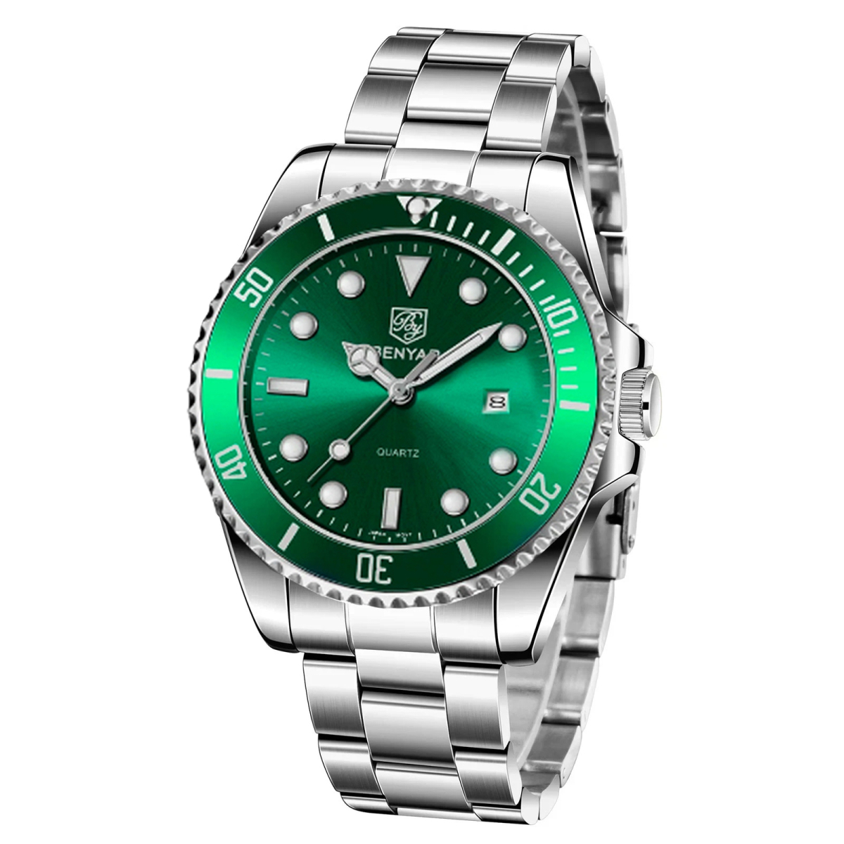 Чоловічий годинник Benyar BY-5223 Silver-Green зі сталевим браслетом та зеленим циферблатом
