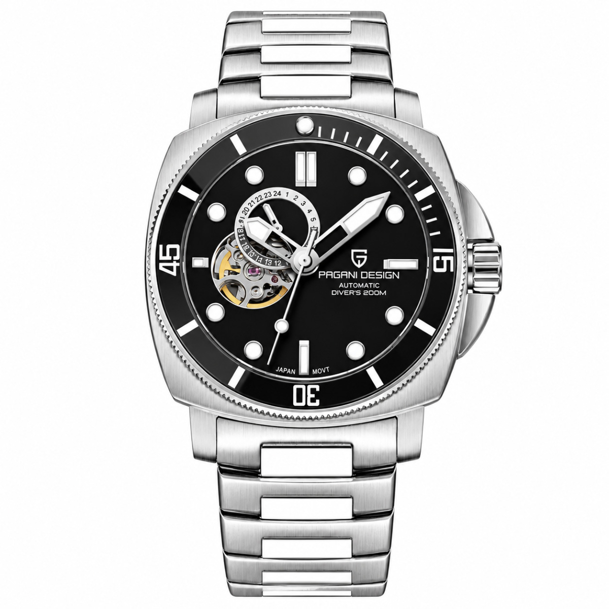 Чоловічий механічний годинник Pagani Design PD-1736 Silver-Black з сапфіровим склом та водозахистом 20 ATM - Зображення 2