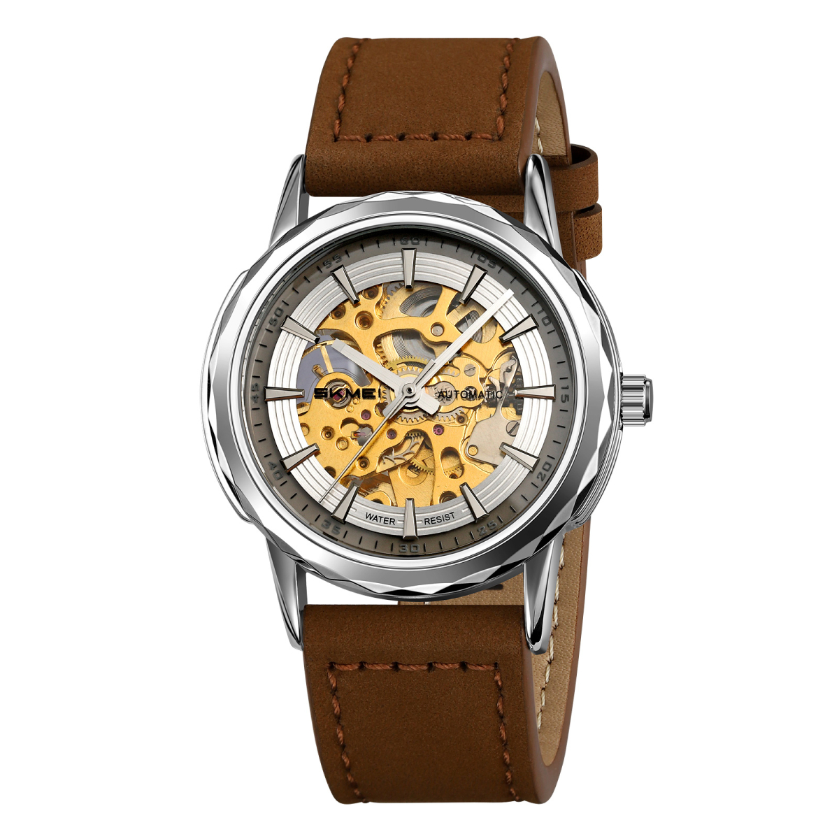 Skmei M035LSIDKBN Silver-Dark Brown Leather