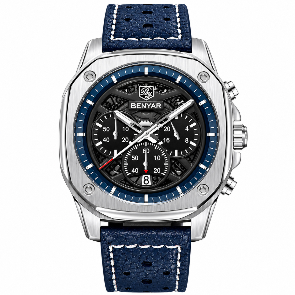 Чоловічий годинник Benyar BY-5222 Blue-Silver зі сталевим браслетом та синім циферблатом - Зображення 2