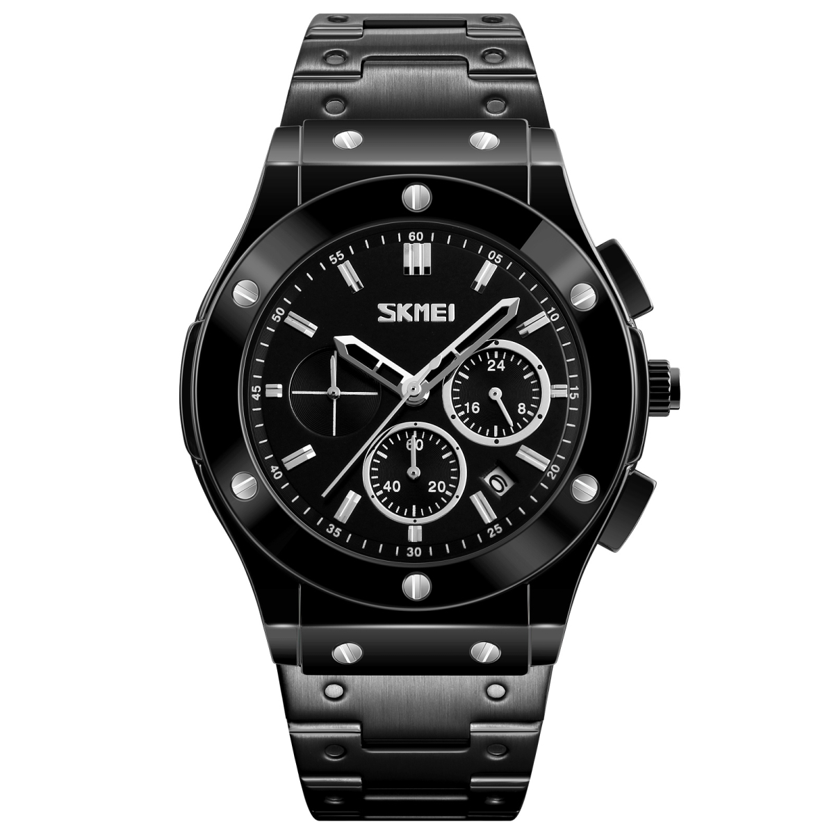 Чоловічий наручний годинник Skmei 9157SBK Black-Steel зі сталевим браслетом - Зображення 2