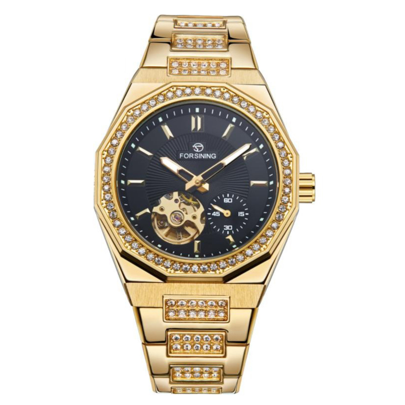 Наручний механічний годинник Forsining 8313 Gold-Black Steel