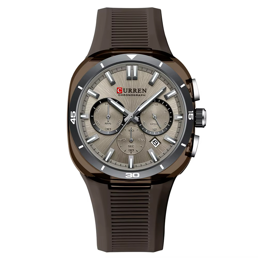 Чоловічий наручний годинник Curren 8502 Brown з коричневим ремінцем та класичним циферблатом