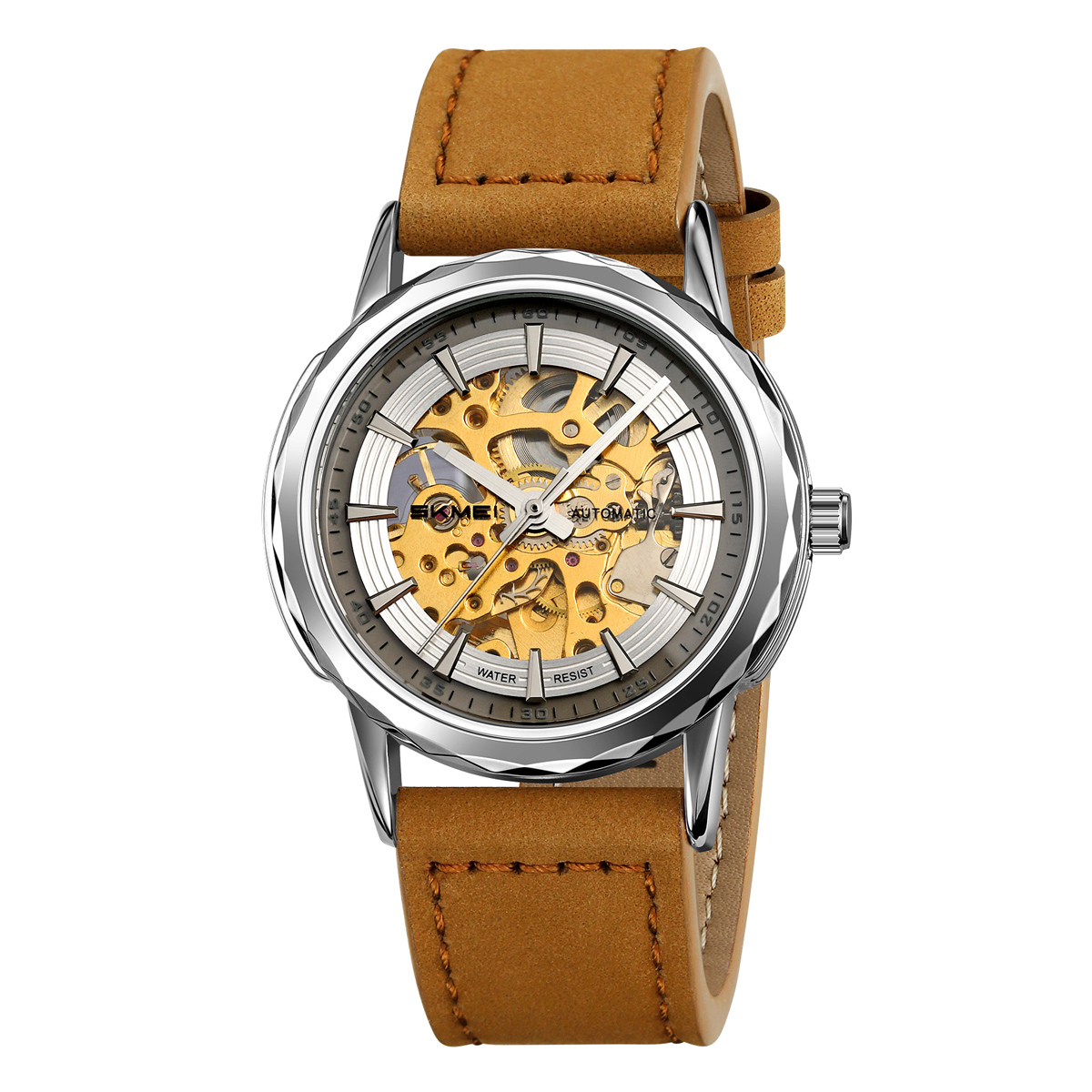 Skmei M035LSILTBN Silver-Light Brown Leather