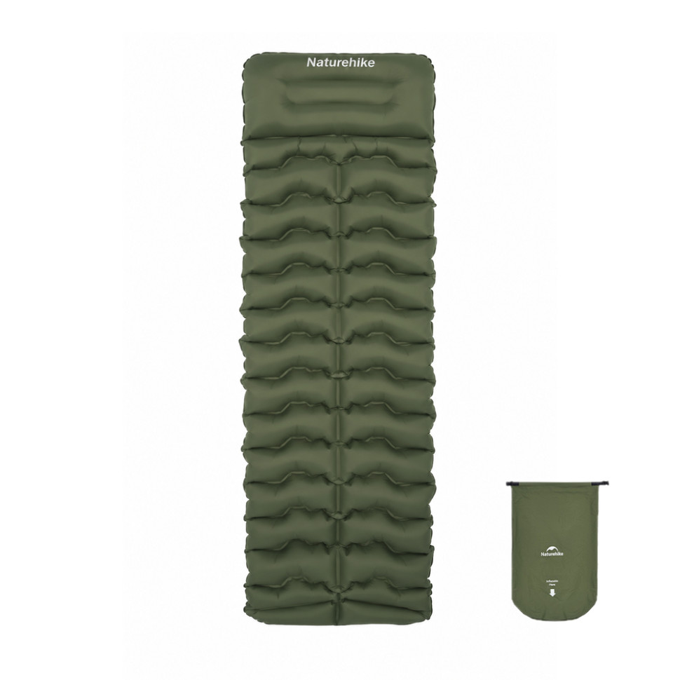 Матрац туристичний надувний одномісний Naturehike CNK2550WS019, 200x60x9.5 см, зелений, прямокутний із мішком для надування