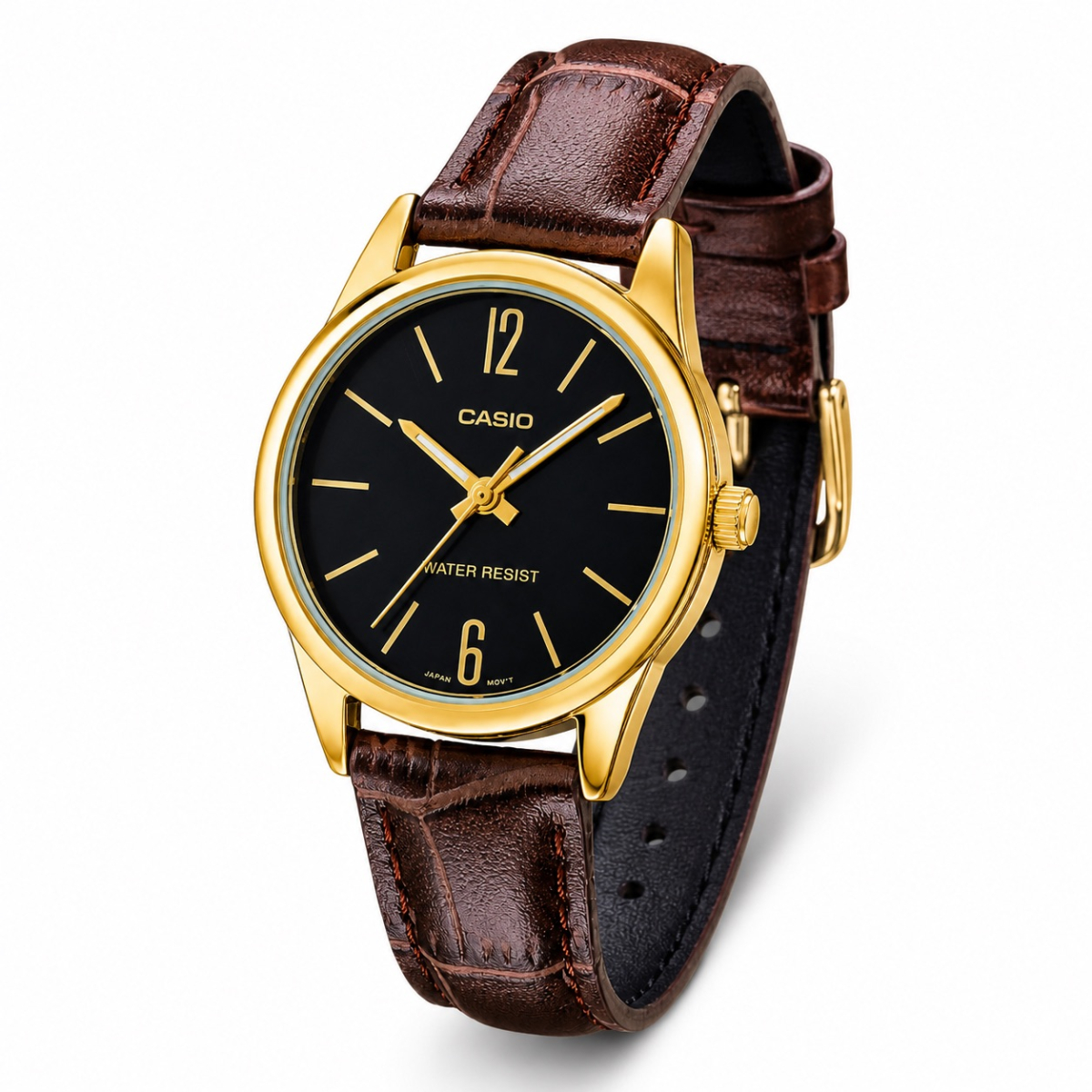 Жіночий годинник Casio LTP-V005GL-1B з шкіряним ремінцем та золотистим корпусом