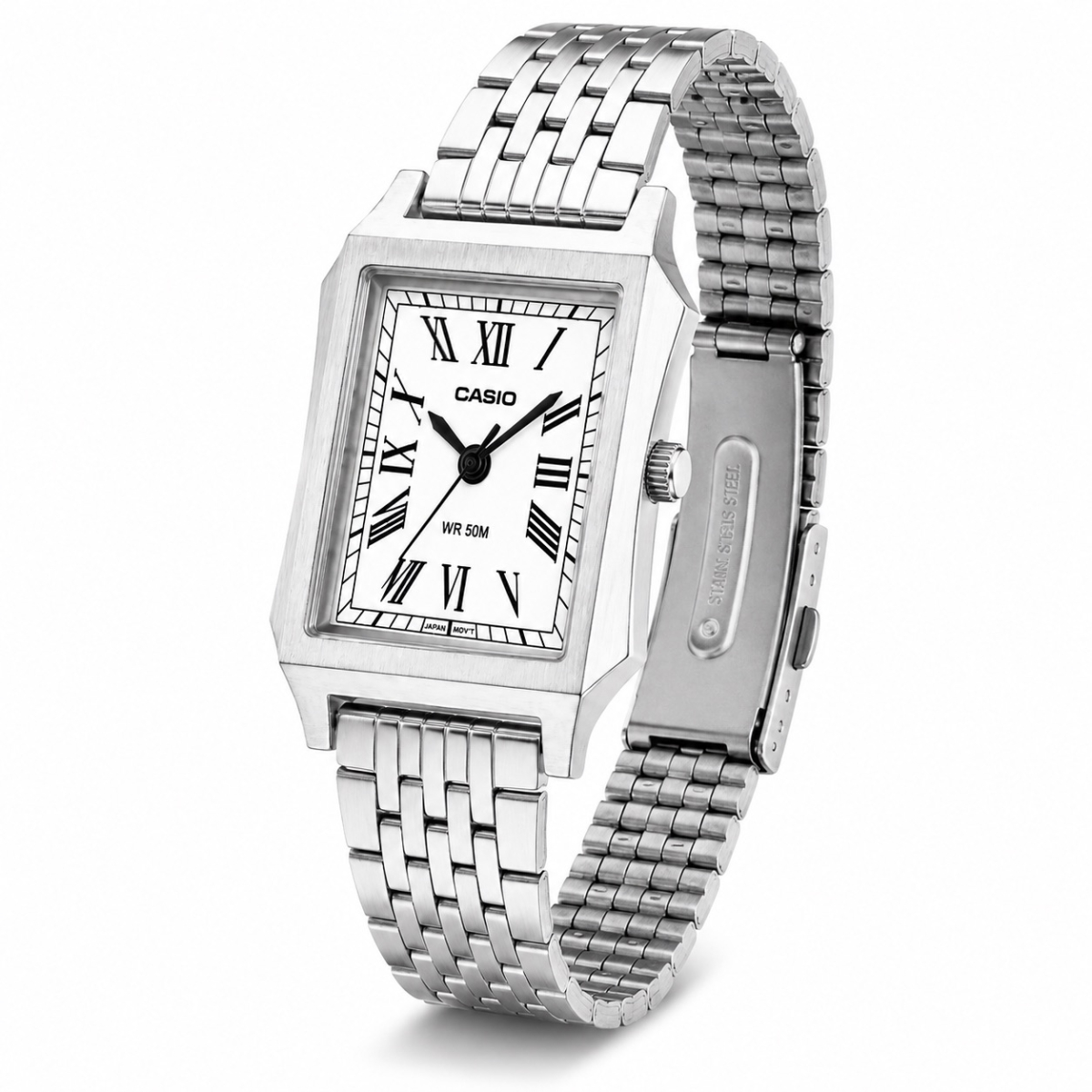 Жіночий годинник Casio LTP-B190D-7B з білим циферблатом та сталевим браслетом