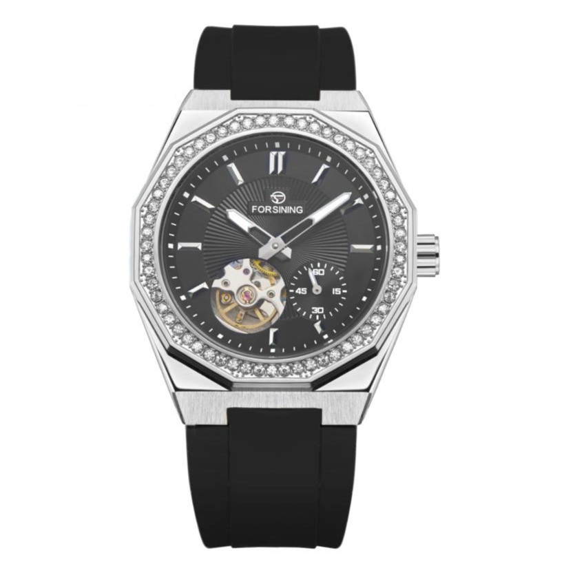 Наручний механічний годинник Forsining 8313 Black-Silver-Black