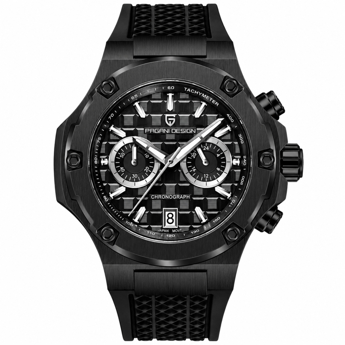 Чоловічий наручний годинник Pagani Design PD-YS032 Black-Black-Black Rubber на каучуковому ремінці