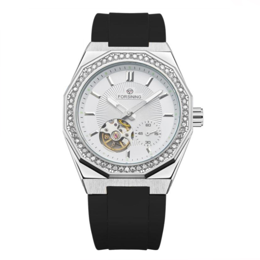 Наручний механічний годинник Forsining 8313 Black-Silver-White